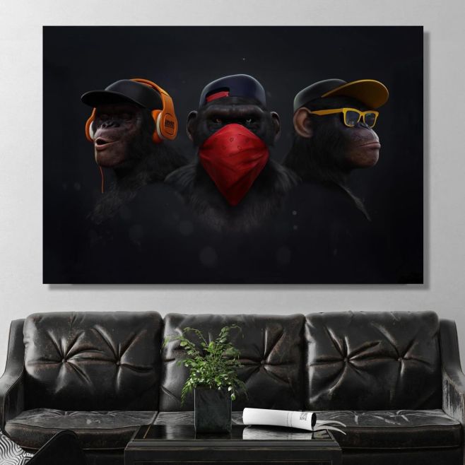 🐒 Obraz Tří moudrých opic – Neslyším, Nemluvím, Nevidím zlo Vneste do svého prostoru dávku klidu, moudrosti a symboliky....